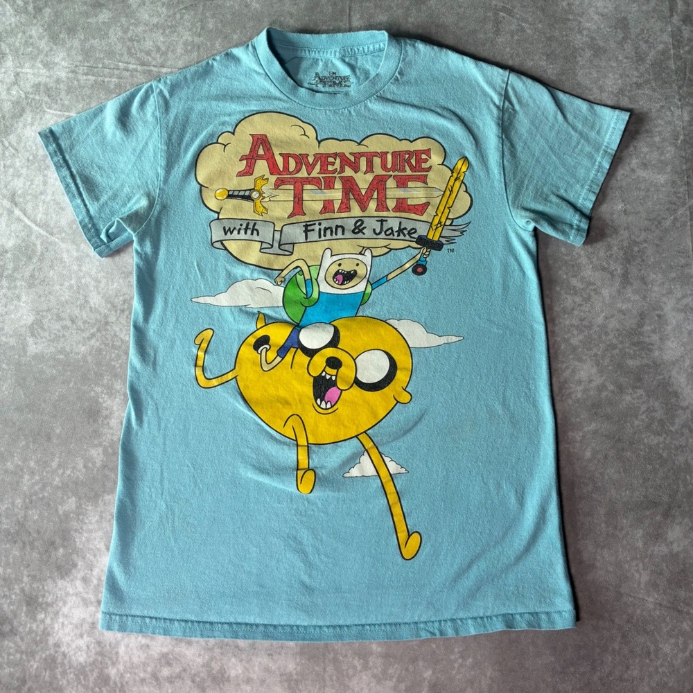 2010s Adventure Time Finn and Jake Graphic T-Shirt Blue Mens S Cartoon Network